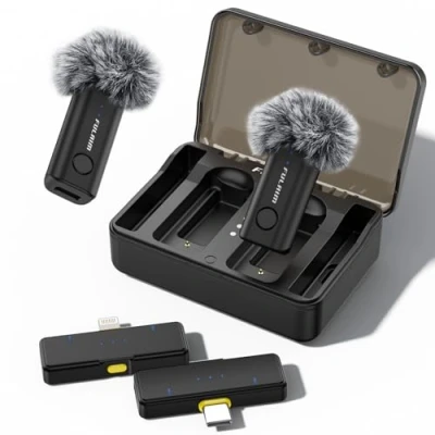 Immagine di FULAIM microfono Lavalier wireless per iPhone,Telefoni Android, Mini con Cancellazione del Rumore, a clip chiaro registrazioni video, interviste, TikTok e YouTube