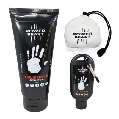 Immagine di Power Beast Pack Magnesite Liquido 200Ml+50Ml+60Gr, Esfera Riutilizzabile, Liquid Chalk, Gesso Liquido, Sollevamento Pesi, Arrampicata, PoleDance, Cross Training.
