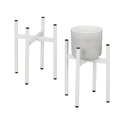 Immagine di Relaxdays Verstellbarer Pflanzenständer 2er Set 2 Supporti per Fiori e Piante, Portavasi Regolabili in Larghezza LxP: 26x26 37x37 cm, Acciaio, Bianco, Ferro
