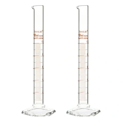 Immagine di stonylab Cilindro Graduato, Confezione da 2 B Grado in Vetro Borosilicato con Base Esagonale Stabile, 10 ml