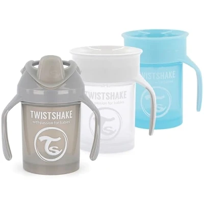 Immagine di Set di bicchieri con beccuccio Twistshake per Pébé 3 pezzi 2 Tazze 360 1 Mini Coppa Tazza bambini a prova perdite allenamento Senza BPA 4m+ Blu grigio