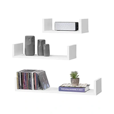 Immagine di [en.casa] Set da 3 Mensole Parete in Misure Diverse Consolli Pensili a Forma di U Portaoggetti Libreria Bianco