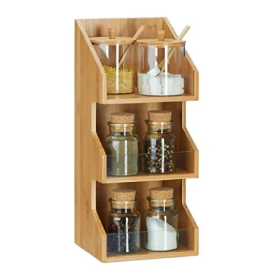 Immagine di relaxdays Portaspezie, Portaoggetti, Organizer in bambù a 3 Ripiani, per Ufficio &amp; Cucina, HLP 41x18x17 cm, Naturale, Legno, 1 Pz