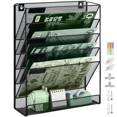 Immagine di IOUGDSEC Portariviste da parete a 6 ripiani, formato A4, porta documenti e riviste, organizer per in rete metallica resistente,