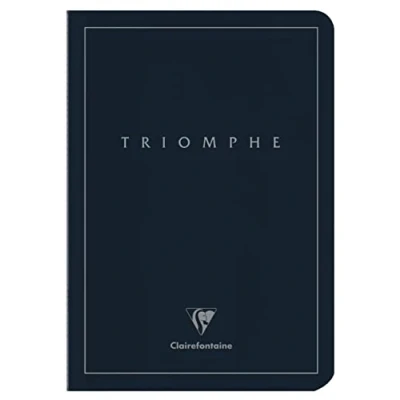 Immagine di Clairefontaine Triomphe PLATINUM a 37126C Taccuino cucito blu scuro, formato A5, 14,8 x 21 cm, 96 pagine righe, carta avorio da 90 g, copertina in cartoncino laminato opaco con marcatura argentata