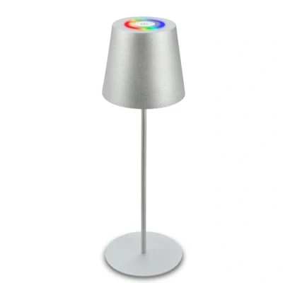 Immagine di Briloner lampada da tavolo LED senza fili con touch, luce RGB+W colorata, regolabile in altezza, comodino, lettura, tavolo, esterno, 36x10,5 cm, colore argento