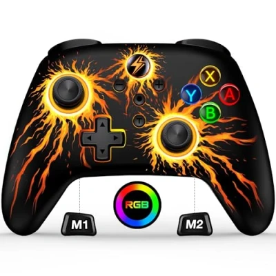Immagine di Switch Controller Wireless con RGB Joystick/Programmabile e Sync Tasti/1000mAh per Switch/Lite/OLED compatibile Android/IOS/PC (Fiamme)