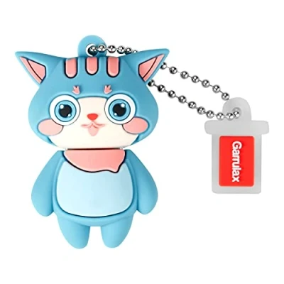 Immagine di GARRULAX chiavetta USB, 16 GB, in silicone impermeabile, USB 2.0, ad alta velocità, per la memorizzazione della data, pendrive U Disk (gatto ciano)