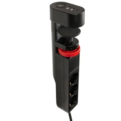 Immagine di FeinTech MD833 presa da tavolo a 3 prese con 2 porte USB e 1 C PD (20 W), elettrica interruttore, cavo m, colore: Nero