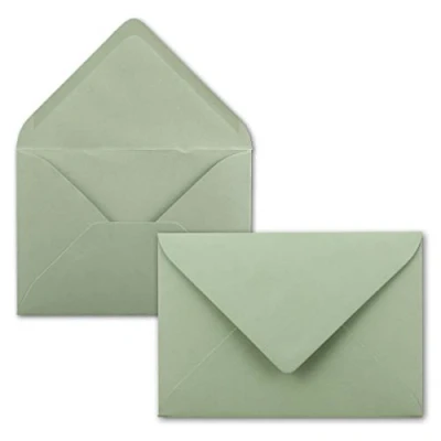 Immagine di 50x Buste B6 17,5 x 12,5 cm verde eucalipto colla umida con lembo a punta 120 g/m² per matrimoni, biglietti d&#039;auguri, inviti