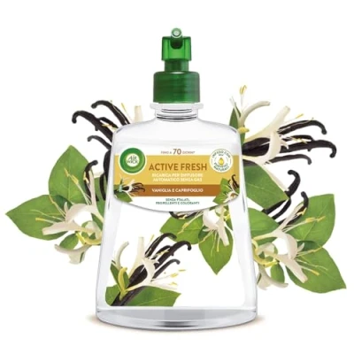 Immagine di Airwick Active Fresh Deodorante per Ambienti, Ricarica Diffusore Spray Automatico senza Gas alla fragranza Vaniglia e Caprifoglio, 228 ml (Confezione da 1)