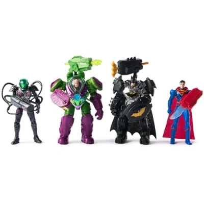 Immagine di DC Comics, set Metal Force Team Up Brainiac e Lex Luthor contro Batman Superman, action figure da 10 cm con accessori, include carte dei personaggi, giocattoli per bambini bambine dai 4 anni in su