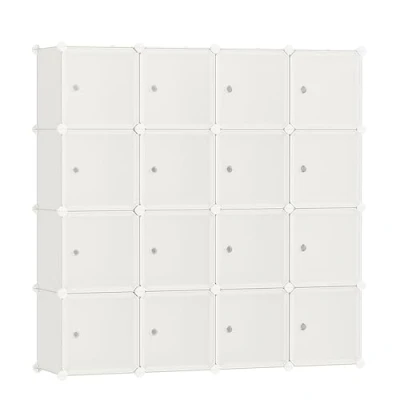 Immagine di SONGMICS Armadio a 16 Cubi, Portaoggetti Organizzatore, Armadietto Mobiletto con Ante, per Abiti Scarpe Libri, Facile da Assemblare, Bianco Crema LPC443W01