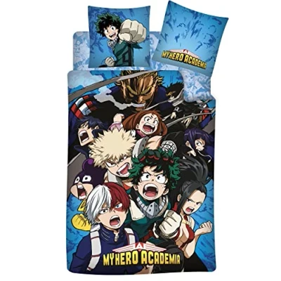 Immagine di AYMAX S.P.R.L My Hero Academia Parure da letto, 3 pezzi, 100% cotone, copripiumino 140 x 200 cm + federa 65 lenzuolo coordinato 90 190