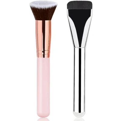 Immagine di Make Up Brushes Set 2 pezzi Pennello Blush trucco &amp; Fondotinta Soft Touch Professionale a Punta Piatta Fibra Sintetica Morbida per Miscelare Liquidi SHS