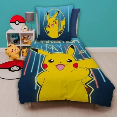 Immagine di Pokemon Set di Biancheria da letto 135 x 200 cm 80 · Pokémon Pikachu per bambini in 100% cotone linone blu con chiusura lampo
