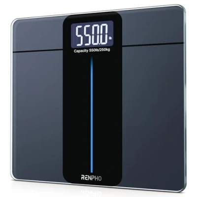 Immagine di RENPHO Bilancia Pesapersone Digitale, di Capacità ultra grande, Max 250kg, Vetro Temperato da 8 mm, Ampio Display a LED, Massima precisione fino 50g, 33x30 cm, Core 1 L