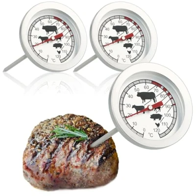 Immagine di com four® 3x Termometro per Arrosto in Acciaio Inossidabile Analogico Carne fino a 120C Griglia Ago 10 cm (003 pezzi)