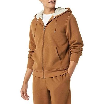 Immagine di Amazon Essentials Felpa con Cappuccio e Cerniera Integrale in Pile Foderata Sherpa Uomo, Marrone Toffee, L