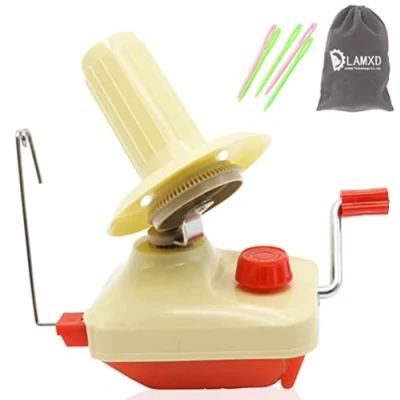 Immagine di LAMXD Needlecraft Avvolgitore per gomitoli di filati, azionato a mano, rosso, confezione portatile, facile da installare e usare, robusto con manico in metallo morsetto tavolo, incluso set
