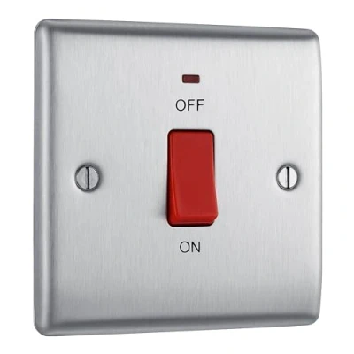 Immagine di Masterplug NBS74 Mascherina per interruttore singolo/bipolare 45A in acciaio satinato con neon