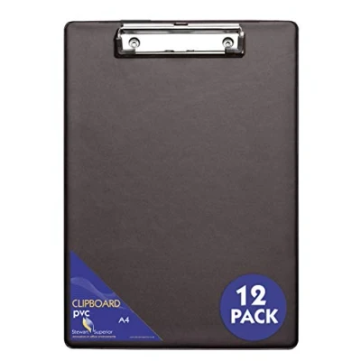 Immagine di Seco Portablocco in PVC, formato A4+, con clip resistente, confezione da 12, colore: Nero