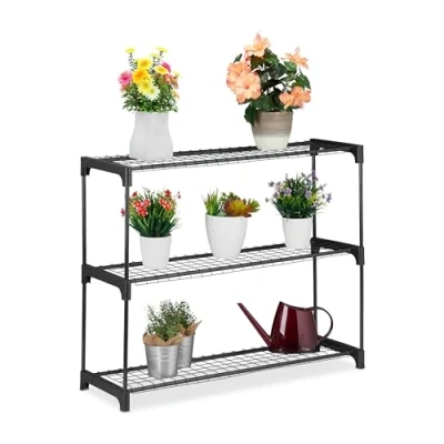 Immagine di Relaxdays Scaffale Porta Piante, 3 Ripiani Portapiante in Vaso, Fiori e Erbe, Acciaio Plastica, HLP: 72x91x28 cm, Nero