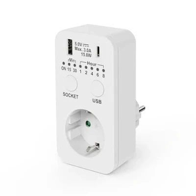 Immagine di conecto presa timer, con interruttore conto alla rovescia, timer 230V, USB e C, programmabile, 2300 Watt, bianco
