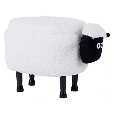 Immagine di Pouf Contenitore per Bambini Finta Pelliccia Bianco con Gambe Legno