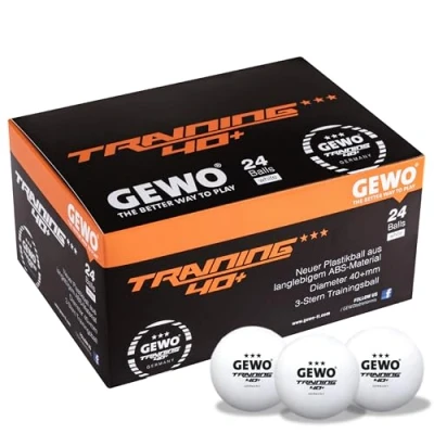 Immagine di GEWO Palline da ping pong allenamento 40+ 3 stelle in plastica ABS con cuciture di alta qualità, diametro 40 mm, confezione 24 pezzi, colore bianco