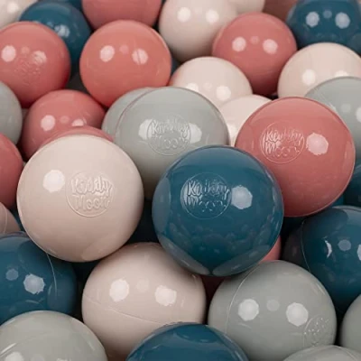 Immagine di KiddyMoon 200 Palline/7Cm Palline Morbide Colorate Per Piscina Bambini Fatto In EU, Turchese Scuro/Beige Pastello/Verde Grigio/Salmone