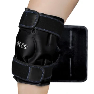 Immagine di REVIX pacchetto di ghiaccio per ginocchio con terapia a compressione fredda interventi sostituzione del ginocchio, lesioni, gonfiore, lividi e artrite, nero