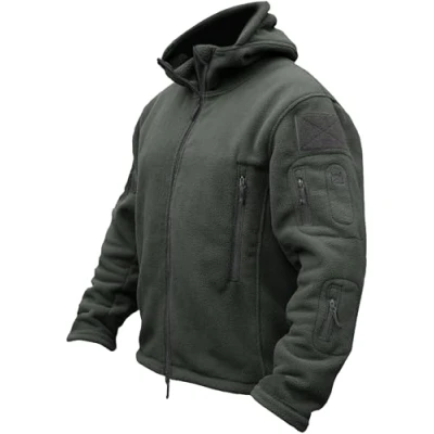 Immagine di TACVASEN Uomo Giacca Militare in Pile Pullover Combat Calda Felpa con Cappuccio Coulisse, Grigio, S