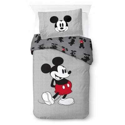 Immagine di Jay Franco Completo Piumone Singolo 100% Cotone Disney Topolino A Strisce Include Una Federa per Cuscino 50 x 70