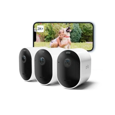 Immagine di Arlo Pro 5 Telecamera WiFi Esterno Senza Fili, Interno, 2K HDR, Sirena Allarme Casa, Sensore Di Movimento, Visione Notturna Colori, Prova Inclusa Secure, 3 Telecamera, Bianche