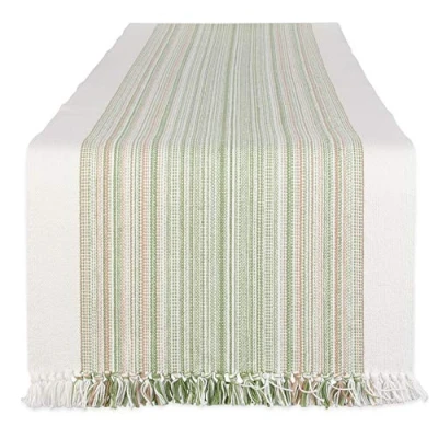 Immagine di DII Runner da tavolo a righe con frange, in cotone, timo, 14 x 72 cm