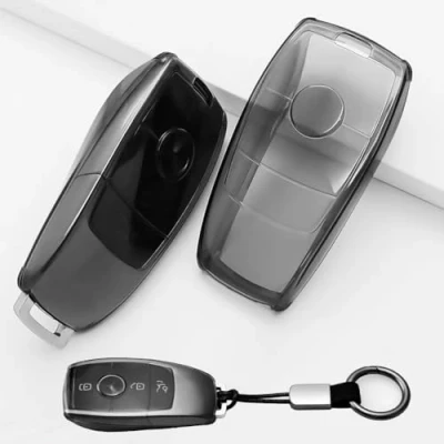 Immagine di XMSCN TPU Key Cover, Cover Suitable for Mercedes Benz A B C E G S SL CLS Class SLC CLA GLB GLC GLE GLS AMG E200 W177 W205 W213, Smart Case Car Remote Fob Case, Con portachiavi
