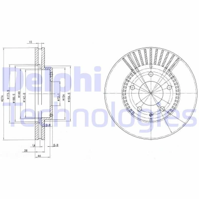 Immagine di DELPHI BG3232 Disco freno 274 28 5 ventilato Oleato non trattato senza cuscinetto ruota, anello sensore ABS