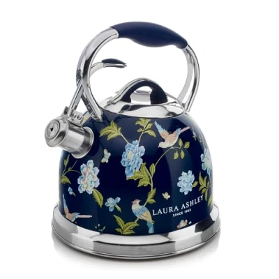 Immagine di Laura Ashley Elveden Blu Marino Bollitore induzione da 2,5 Litri di VQ Ebollizione Rapida Gas con Fischio per Piastra a Gas, Fornello o Altre Cucine Meccanismo Pulsante
