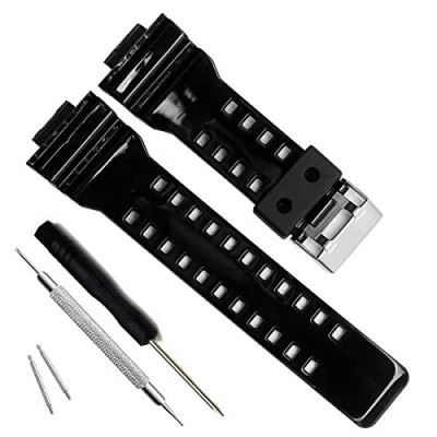 Immagine di Cinturino di ricambio in resina naturale per orologio Casio da uomo G Shock GD120/GA 100/GA 110/GA 100C (nero lucido)