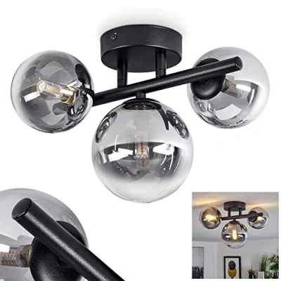 Immagine di lampada a soffitto Chehalis, moderna in metallo/vetro colore nero/fumo, dal design moderno con paralumi vetro fumé, 3 luci, x G9, senza lampadina/e