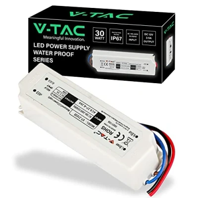 Immagine di V TAC Alimentatore per Strisce LED Professionale 30W 12V 2,5A Trasformatore in Plastica Apparecchiature Elettroniche, Telecamere, Schermi Ultra Sottile Input AC 100 240V