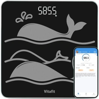 Immagine di Vitafit 300kg Bilancia Pesapersone Digitale in 0,05kg, Elevata Precisione Assicurato Dalla Professionale di Fabbrica DAL 2001, Piattaforma Grande Vetro Temperato 8mm, LED, 3*AAA, Nero