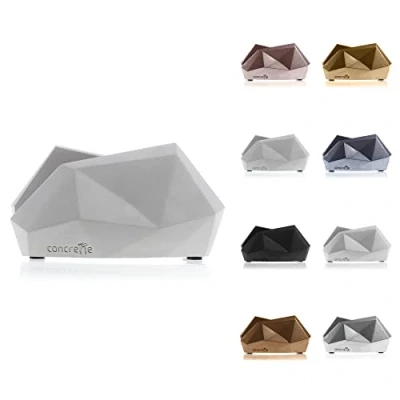 Immagine di Concrette Low Poly portatovaglioli/portatovaglioli da tavolo realizzato architettonico Design geometrico scolpito originale con effetto 3D altezza 78 mm cemento