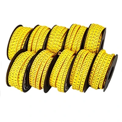Immagine di 10 rotoli di tubi numerici da 0 a 9, in PVC flessibile giallo concavo, etichette per (6 mm2)