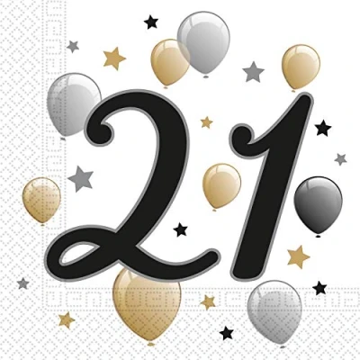 Immagine di Procos Tovaglioli Carta Compleanno Anniversario 21 Milestone Anniversary Party (33x33cm, Doppio Velo), 20 Pezzi, Colore Bianco, Oro, Argento, Nero, 10232058