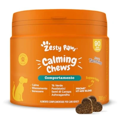 Immagine di Zesty Paws calmante per cani Integratore Ashwagandha, Tè Verde e L Triptofano Alimento Complementare Adulti di tutte le taglie Gusto Tacchino 90 Pezzi