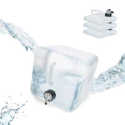 Immagine di Relaxdays Tanica da Campeggio Pieghevole, in Set 4, con Rubinetto, Plastica Senza BPA, 5 Litri, Trasparente Nero