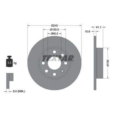Immagine di TEXTAR PRO 92111303 Disco freno 240 10,9 04/07 100 pieno rivestito senza bullone fissaggio ruota, mozzo portaruota OPEL: Corsa C Hatchback