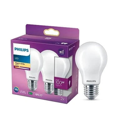 Immagine di Philips Lighting 76369500 LED (monocolore) ERP D (A G) E27 Forma di bulbo 10.5 W = 100 Bianco caldo (Ø x L) 6 cm 10.4 2 pz.